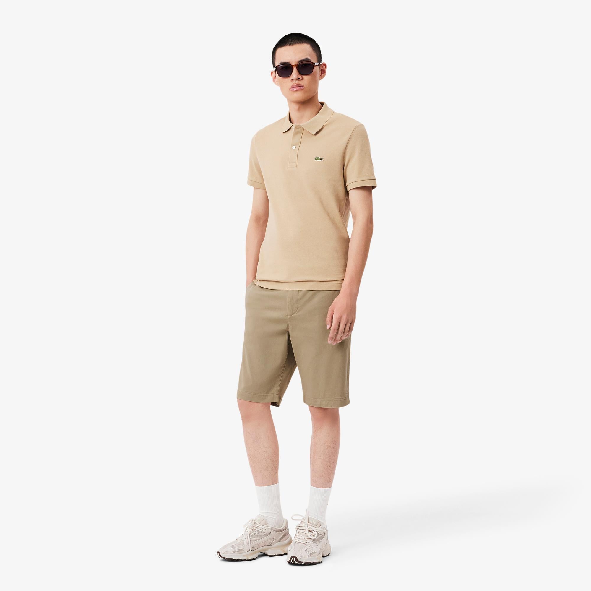 Lacoste Mens Slim Fit Cotton Chino Shorts Beige